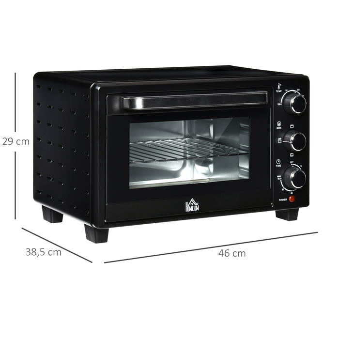 HOMCOM Mini Oven 21L, 3 Cooking Modes, 100°C-230°C, 1400W, Stainless Steel & Glass, Black+Silver, 46.4x38x28.5cm | Aosom