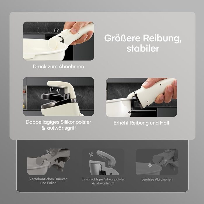 Набір посуду Fohere 16 предметів з керамічним антипригарним покриттям та знімними ручками, для індукційних плит, з кришками