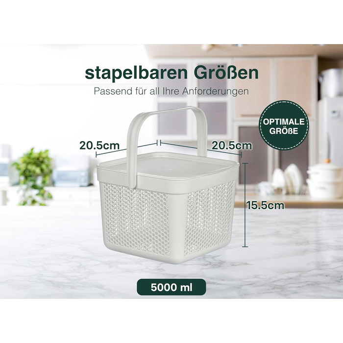 Кошик для зберігання з кришкою 5 л x4, пластиковий органайзер для іграшок, білизни, ванної та кухні, білий UANDU