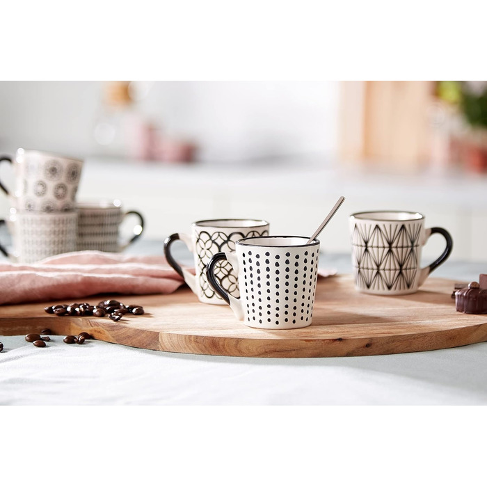 Набір з 6 кавових чашок Vhera, Stoneware, чорно-білі, 85 сс