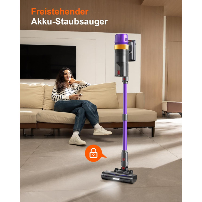 Бездротовий акумуляторний пилосос, 50000 Па, 580 Вт, 70 хв, 1.8 л, з дисплеєм, самостійна парковка, док-станція на стіні, антизаплутана щітка, 8-рівнева фільтрація, для шерсті тварин/килимів/твердих поверхонь/автомобіля