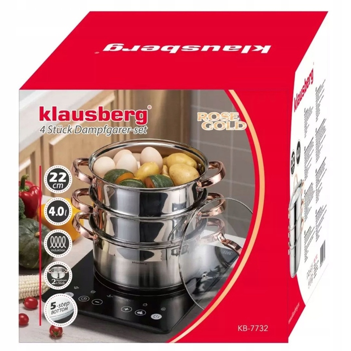 Пароварка Klausberg (набір 4 предмети), 24 см, Rose Gold, KB-7735