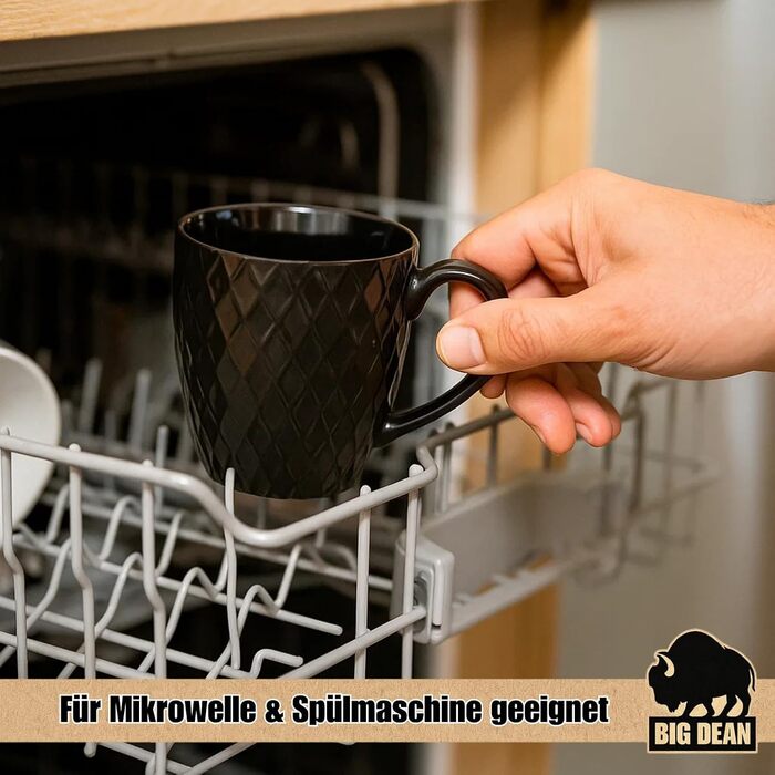 Набір кавових чашок BigDean 6 шт. 400 мл, чорний матовий керамічний посуд - подарунковий набір