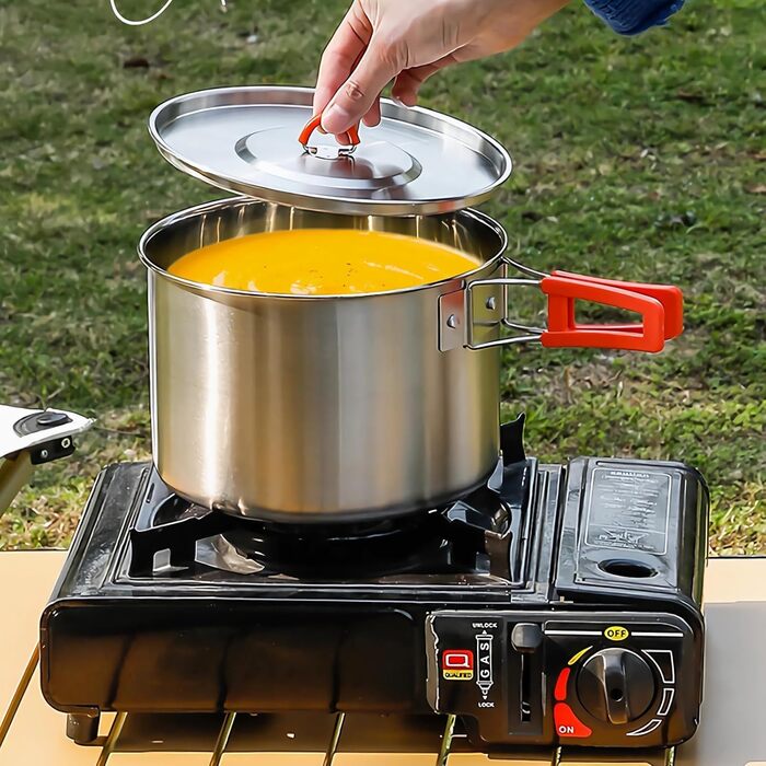 Набір кухонного посуду для кемпінгу з нержавіючої сталі 304, для 2-4 особи, похідний посуд для кемпінгу, пікніків та відпочинку на природі