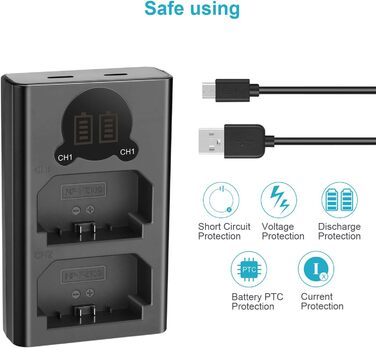 Зарядний пристрій NEEWER з двома USB роз'ємами, сумісний з акумуляторами Sony NP-FZ100 та камерами Sony ZV-E1, FX3, FX30, A1, A9 II, A7R V, A7S III, A7 IV, A6600, A7C. LCD дисплей, універсальні можливості заряджання DL-FZ100