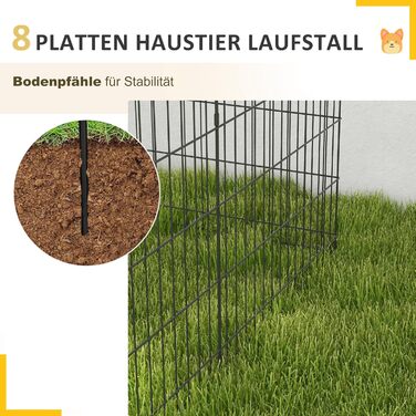 PawHut вольєр для цуценят, 76 см, 8-секційний, з замком, металевий, чорний