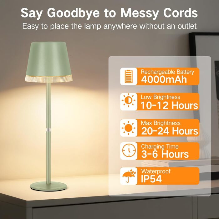 Світлодіодний настільний світильник OUTON з акумулятором, USB-C, 3 режими світла, димування, зелений - 2 шт.