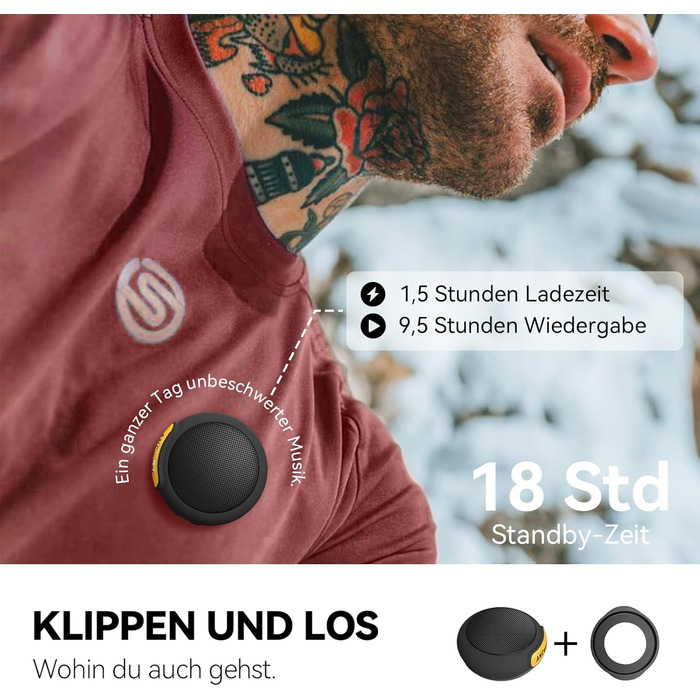 Портативна Bluetooth-колонка ANCwear з мікрофоном, на зап'ясті, білий шум (17 звуків), водонепроникна, для бігу, трекінгу та outdoor спорту, чорна