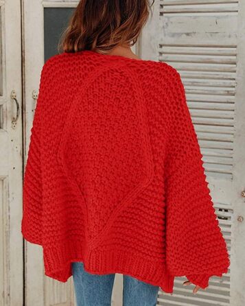 Кардиган Cicy Bell Daen з в'язаного полотна, великий, рукави-ліхтарики, червоний (XL)