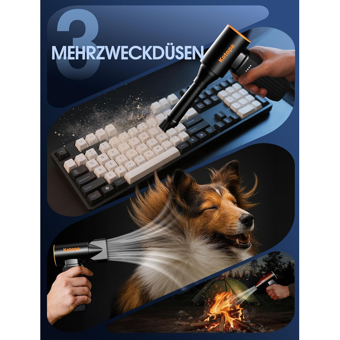 Електричний пилосос для повітря, 3 швидкості, 200000 обертів/хв, акумулятор 8000 mAh, тихий, для чищення ПК, клавіатур, авто та зовнішнього використання (чорний)