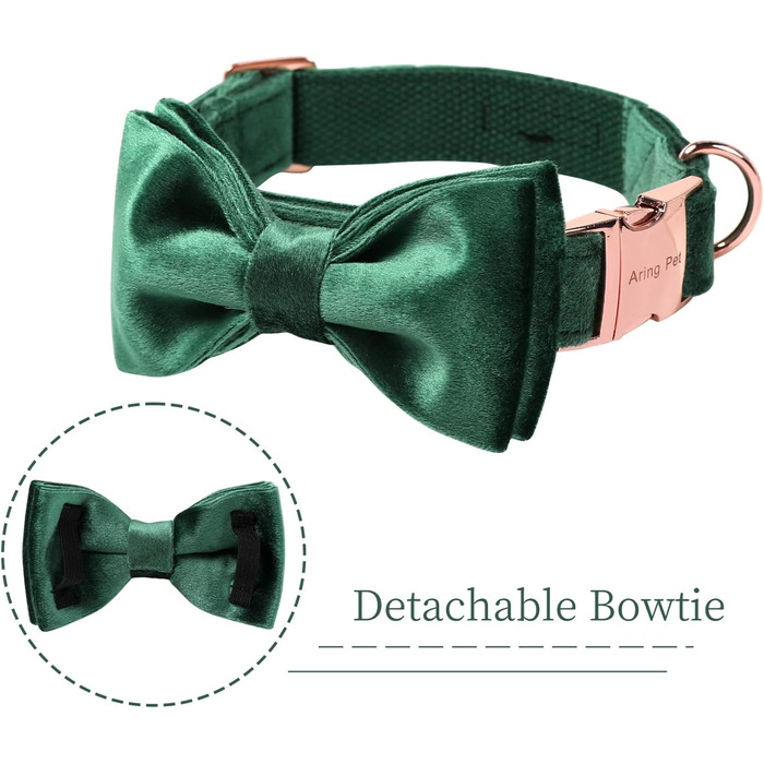 Елегантний ошийник для собак Aring з бантиком, м'який велюровий ошийник, регульований, подарунок для дівчаток та хлопчиків, зручний, темно-зелений
