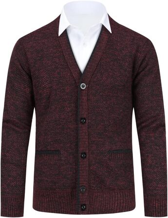 Чоловічий в'язаний кардиган Allthemen з V-подібним вирізом, з підкладкою, на кнопках, з грубої в'язки, теплий, перехідний, розмір 4XL, бордовий