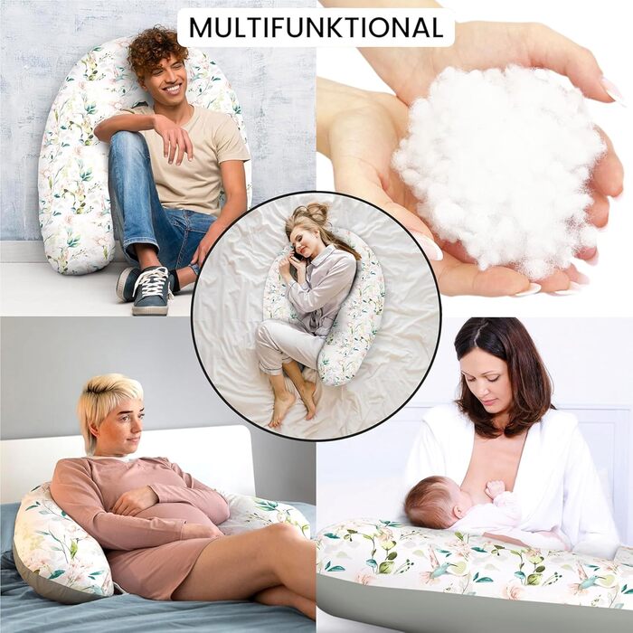 Подушка для вагітних Amilian Stillkissen 170 см XXL – подушка для сну на боці, подушка для годування, body pillow (Колібрі, шалфей)