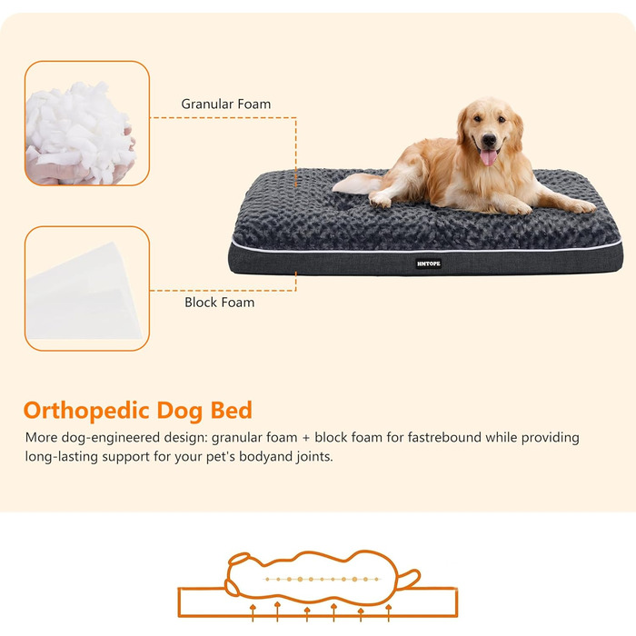 Ортопедичне ліжко для собак HMTOPE, двоярусна лежанка, миється, знімний кошик, 105 см, для середніх собак, темно-сірий, розмір L 105 x 69 x 12 см