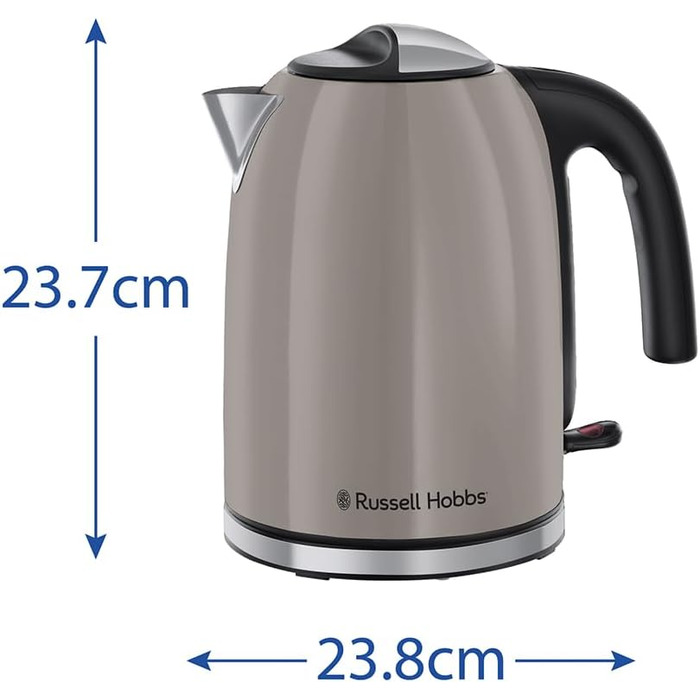 Електричний чайник Russell Hobbs Colours Plus Mokka 1.7л з нержавіючою статтю, 2400W, з фільтром від накипу та індикатором рівня води