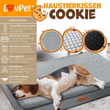 Lovpet® Orthopedic Dog Bed, Dog Cushion, Dog Basket Cookie, Incl. Bowl + 3X Chew Bones, Dog Sofa for Small, Medium & Large Dogs, Removable and Washable Cover, L 91x69x7.6 cm Anthracite