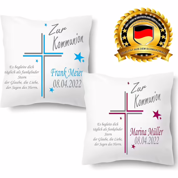 Deluxe First Communion Gift, Personalized Pillow Printed for Boys and Girls, with Name, Date, Custom Saying | Decorative Pillow, | Cozy Pillow 40X40 (with pillow filling, Magenta)