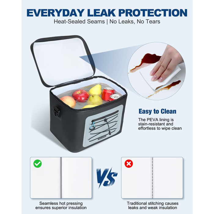 Чорна ізольована сумка-холодильник 24L для пікніка, пляжу, кемпінгу та транспортування продуктів