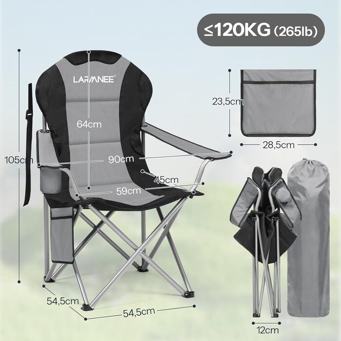 Складний кемпінговий стілець для пікніка, саду, балкону та пляжу EBK01LC02 (Сірий + Чорний)