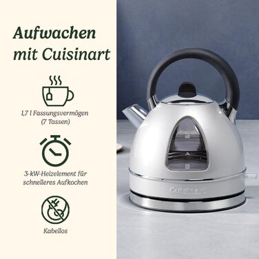 Cuisinart Traditional Kettle | Fast boiling, cordless, quiet, easy pouring | Removable scale filter | 1.7L capacity | Matching toaster available | Pearl 1.7L Traditional Pearl