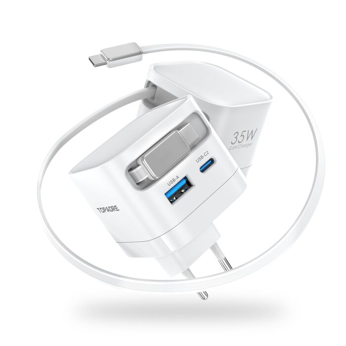 Зарядний пристрій 65W USB-C GaN з кабелем для Apple Watch, MacBook, iPhone, iPad, Samsung Galaxy - білий