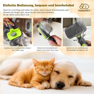 Щітка для собак та котів, видалення підшерстка, самоочисна щітка для довгої та короткої шерсті, видалення шерсті з однією кнопкою (зелена)