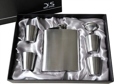 Набір фляга з воронкою та 4 шт. склянок для шнапсу об'ємом 3cl – подарункова коробка, фляга 7 oz (207ml)