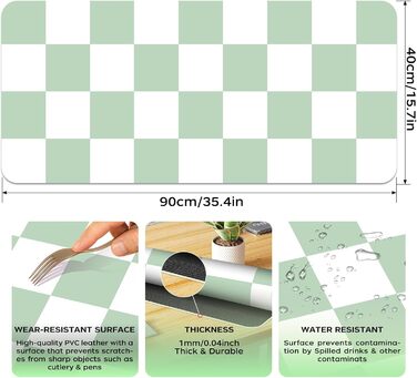 Мис для миші BLESWIN з екошкіри, великий килимок для столу (35.4x15.7 см, зелена клітинка) - водостійкий, антиковзкий, для офісу та дому