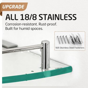 Скляна поличка для душу/ванної кімнати KES, скляна поличка для душу, поличка для ванної кімнати, нержавіюча сталь SUS304, BGS101A--P, щітка, 2 шт.