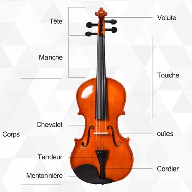 Скрипка HOMCOM 4/4 повного розміру з аксесуарами: футляр, тюнер, підставка, стрічка, каніфоль, запасні струни та ганчірка. Корпус з ялини та клену