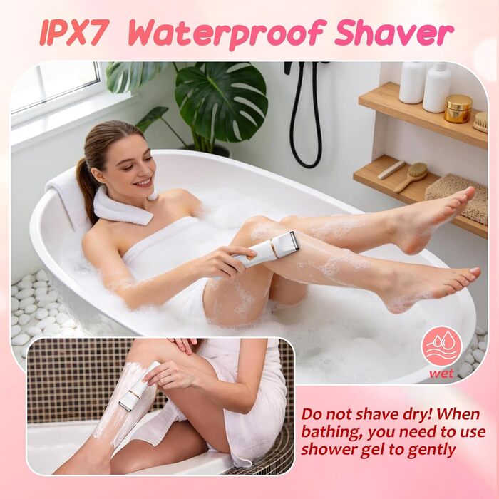 Електрична бритва для жінок 5 в 1 Lady Shaver: набір з 5 змінними насадками для ніг, бікіні та носа, водонепроникна IPX7, для вологого та сухого гоління, біла
