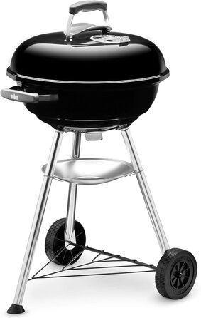Вугільний гриль Weber Compact Kettle 47 см, чорний, кришка та захисний чохол, круглий мангал