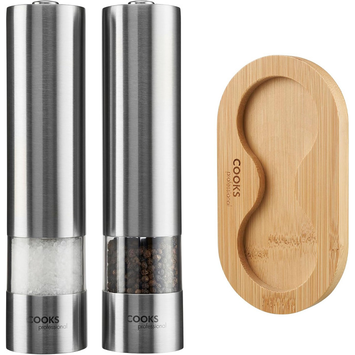 Набір електричних мельниць для солі та перцю Cooks Professional з регулюванням ступеня помелу, нержавіюча сталь