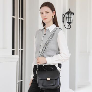 Сумка жіноча Miss Lulu середнього розміру через плече, екошкіра та замша, вінтажний стиль, чорна (2513)