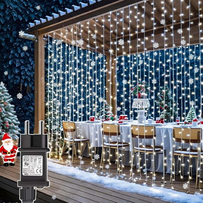 Льодогенератор Joycome 3м x 3м з 300 LED, 8 режимів, вологостійкий, для дому, балкона, вечірки, шматку, теплий білий