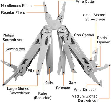 Мультитул 16 в 1: багатофункціональний інструмент для кемпінгу, виживання, туризму та повсякденного використання. З ножем, пилкою, плоскогубцями, викрутками та іншим. Ідеальний подарунок!