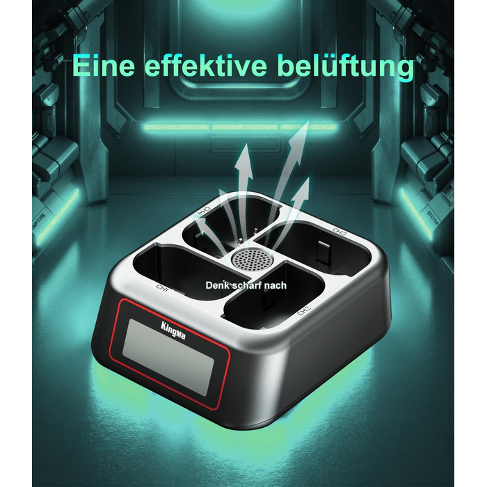 Зарядний пристрій King Ma для акумуляторів камер, 4-канальний, 45W PD, LED-дисплей, сумісний з Sony A7III/A7IV/A7RIII/A7RV/A7C/A7CII/A6700/A9/A9III/A1/ZV-E1/FX3/FX30 (DMW-BLK22)