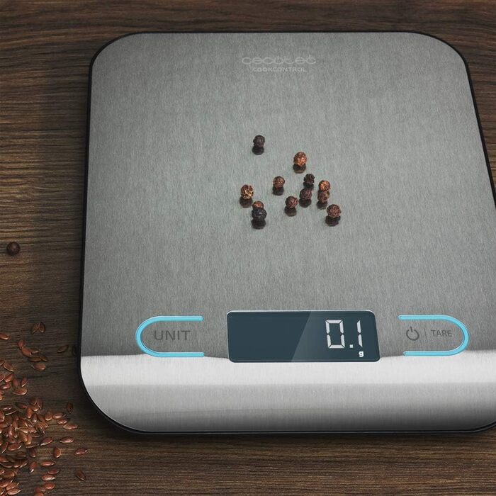 Кухонні ваги CookControl 10000 з підключенням до програми, нержавіюча сталь, зважування від 1 г до 5 кг, LCD-дисплей, плоский дизайн, антифнгерпринт-покриття, сенсорне управління