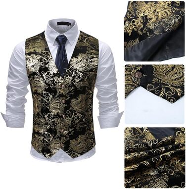 Жакардова жилетка для чоловіків Allthemen: елегантна ансамблева жилетка для весілля та свят, колір золото