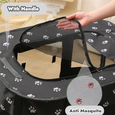 Portable Dog House Pet Pen 90x70x60cm - Foldable Pet Playpen, Crate, Kennel for Cats, Dogs, Puppies (Black)