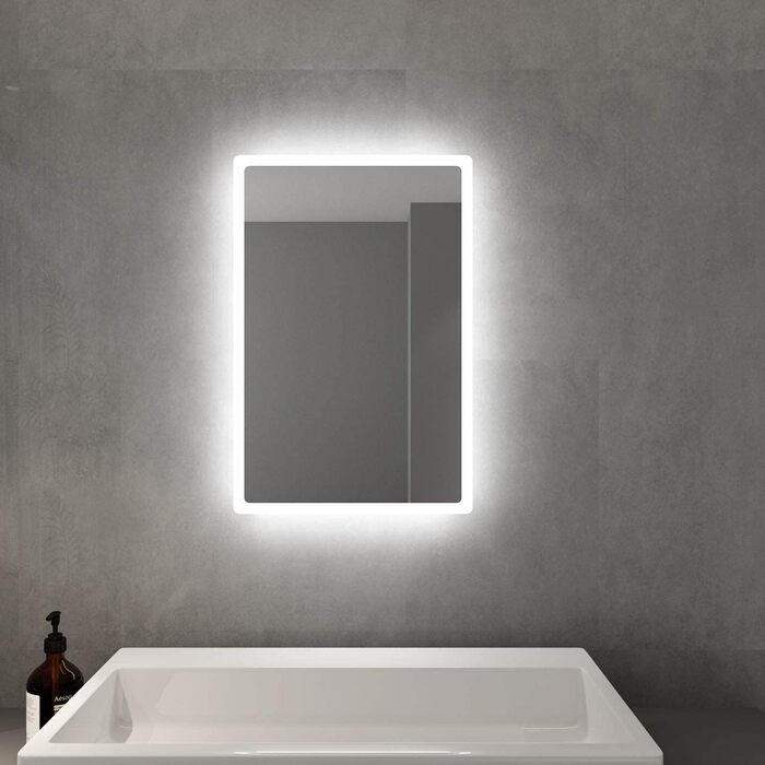 Елегантне дзеркало для ванної кімнати з LED-підсвічуванням 40x60 см, холодне біле світло, енергозберігаюче, настінне