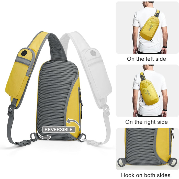 Жовта сумка G4Free на плече, RFID-захистом, кросбоді-рюкзак з передньою кишенею, для походів, щоденний рюкзак, нагрудна кишеня для жінок та чоловіків