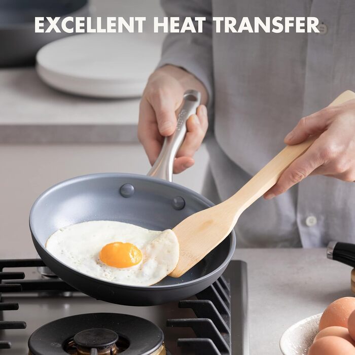 Сковорода GreenPan Lima з нержавіючою сталею та кришкою, керамічне покриття, антипригарна, без PFOA та PFAS, для духовки та гриля, з нержавіючою сталею, для приготування яєць та омлетів, 12' та 8' сковороди-швидківки (сірий)