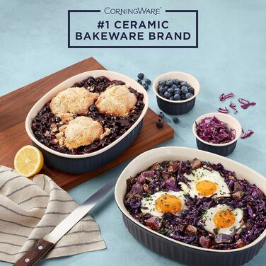 Керамічний набір для запікання CorningWare з кришками, 10 предметів, жароміцний і стійкий до тріщин, можна використовувати в мікрохвильовці, духовці, посудомийній машині, холодильнику та морозильнику, колір French Navy