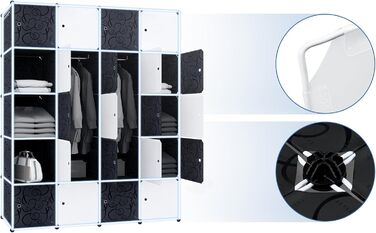 Wardrobe, Plastic Wardrobe, DIY Cube Wardrobe 20 Cubes, Shelf System Bedroom Wardrobe – Black, 145 x 37 x 178 cm