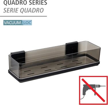 Вакуумна полиця для ванної WENKO Vacuum-Loc Quadro, пластикова, з нержавіючим кріпленням, чорна, 38,5x8,5x14,5 см