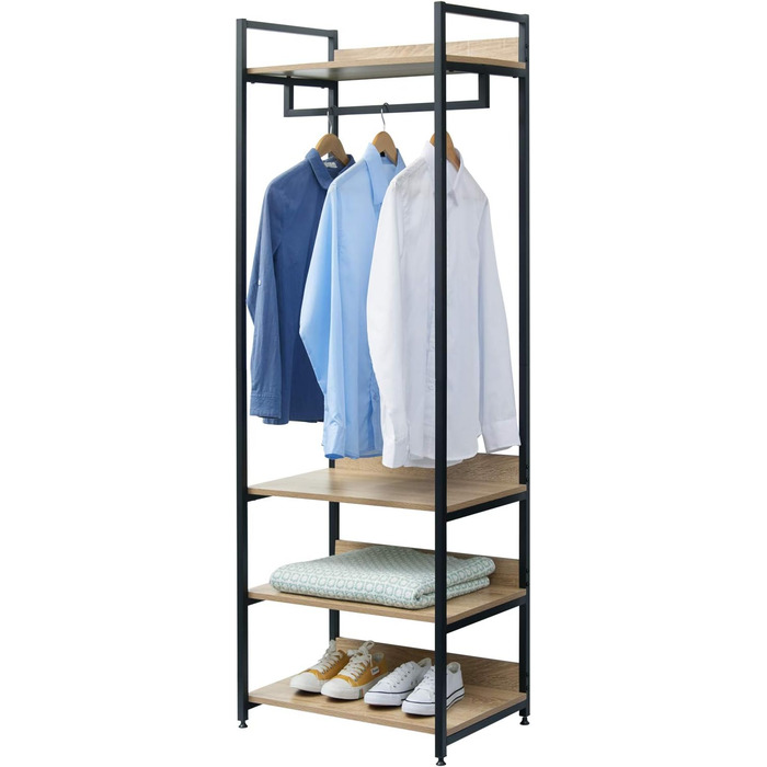 WOLTU Clothes Rack with Shelf, Open Wardrobe with Shoe Shelf, Coat Rack for Bedroom, Wood and Steel (Light Oak + Black)