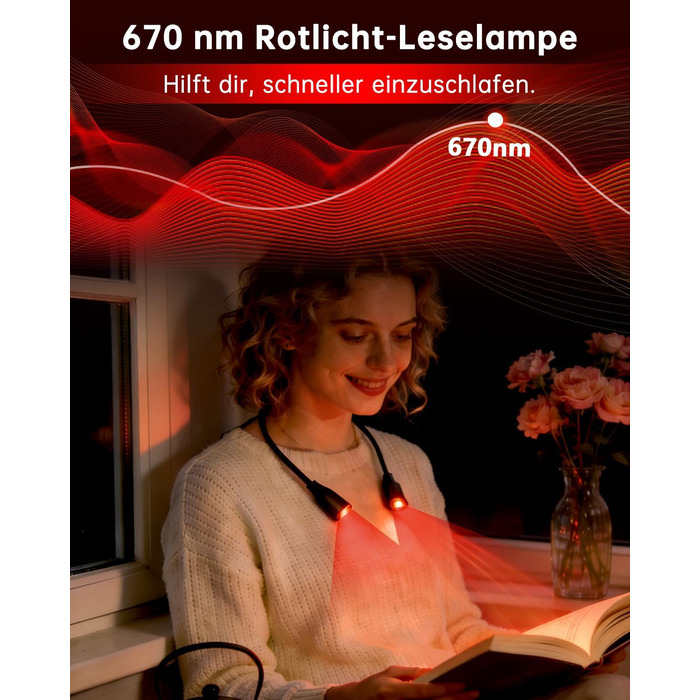 Світлодіодна лампа для читання з кліпсою 670 нм, з функцією пам'яті, димуванням та USB-зарядкою. Безсиній, портативний світильник для читання в ліжку, нашийний ліхтар