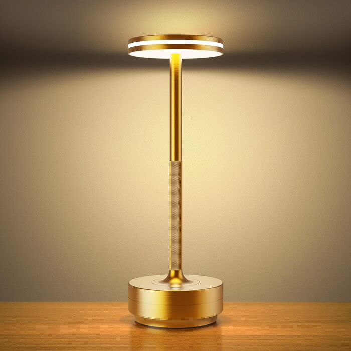 Настільна LED лампа Hapfish акумуляторна бездротова, диммована, 5000mAh, 3 режими світла, водонепроникна IP54 для вулиці, спальні, столу – Золота