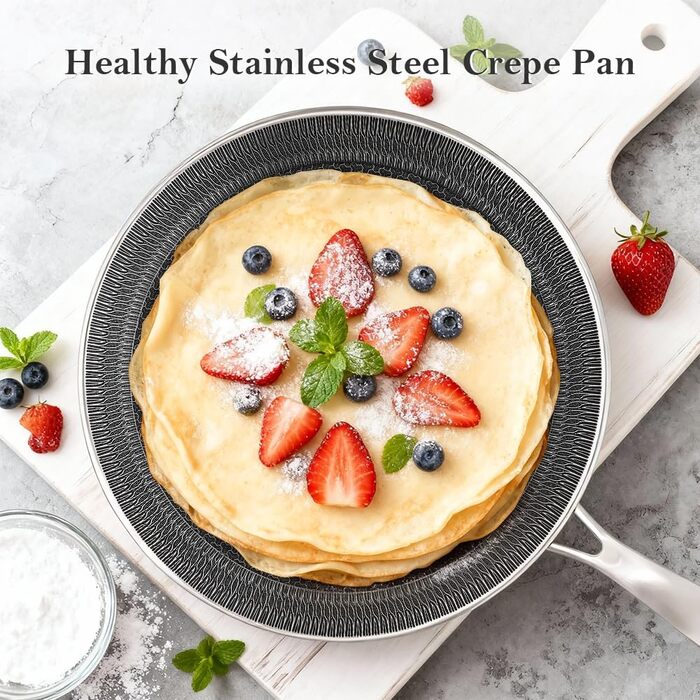 Сковорода для млинців з нержавіючої сталі 26 см з антипригарним покриттям, індукційна сумісність